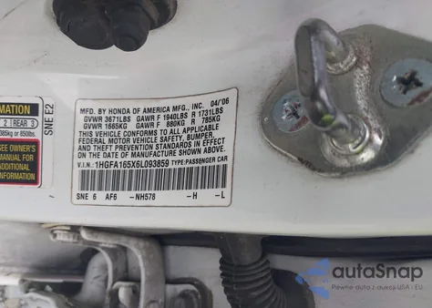 2006 Honda Civic Lx from USA, damaged, VIN 1HGFA165X6L093859